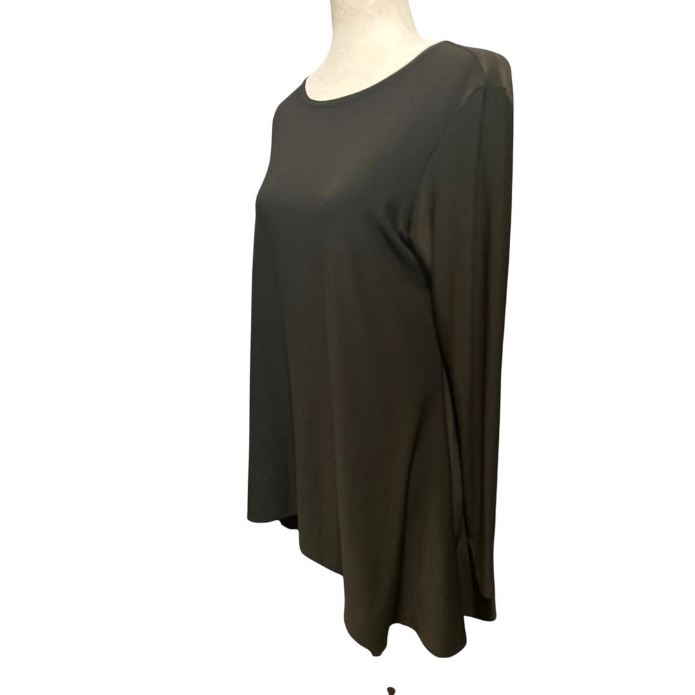 SYMPLI Brown 10 Hi Low Tunic Blouse Slinky Stretch Top Minimalist Lagenlook
